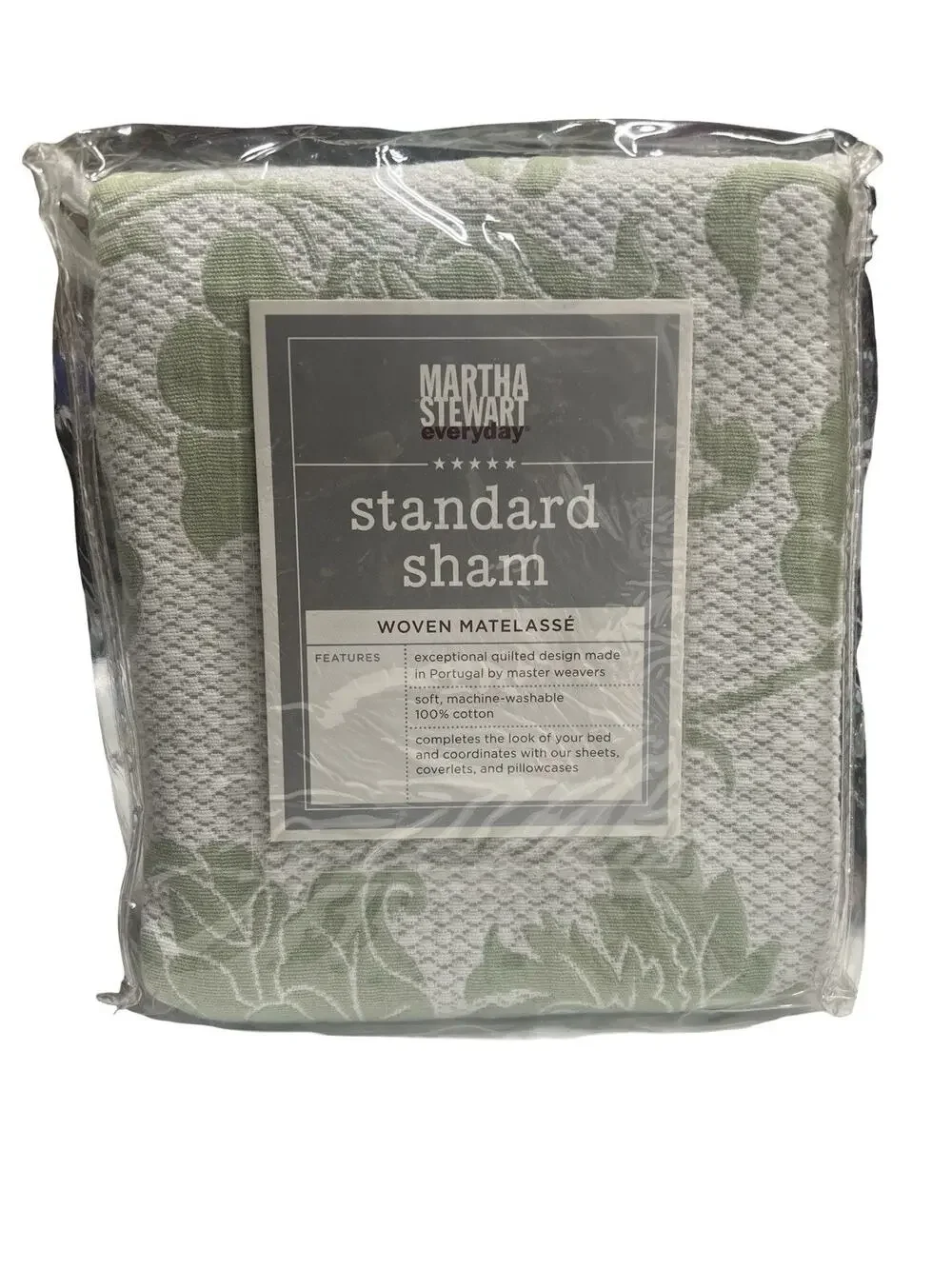 Martha Stewart Woven Matelasse Tree Fern (1) Standard Sham White / Green NEW